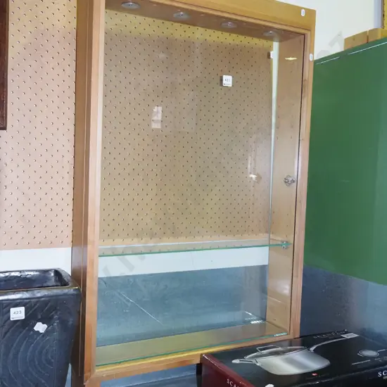 wall mounted lockable illuminated display case H1000 W600 D130 - key in office