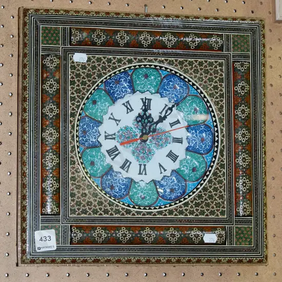 ornate wood inlay wall mirror