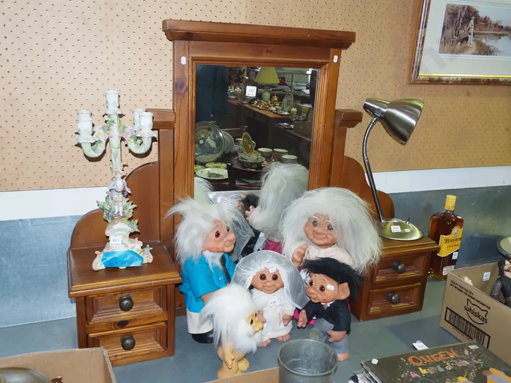 solid pine over mantle cheval mirror with 4 drawer and cast metal knob handles H800 W1000 D220 Image 1++