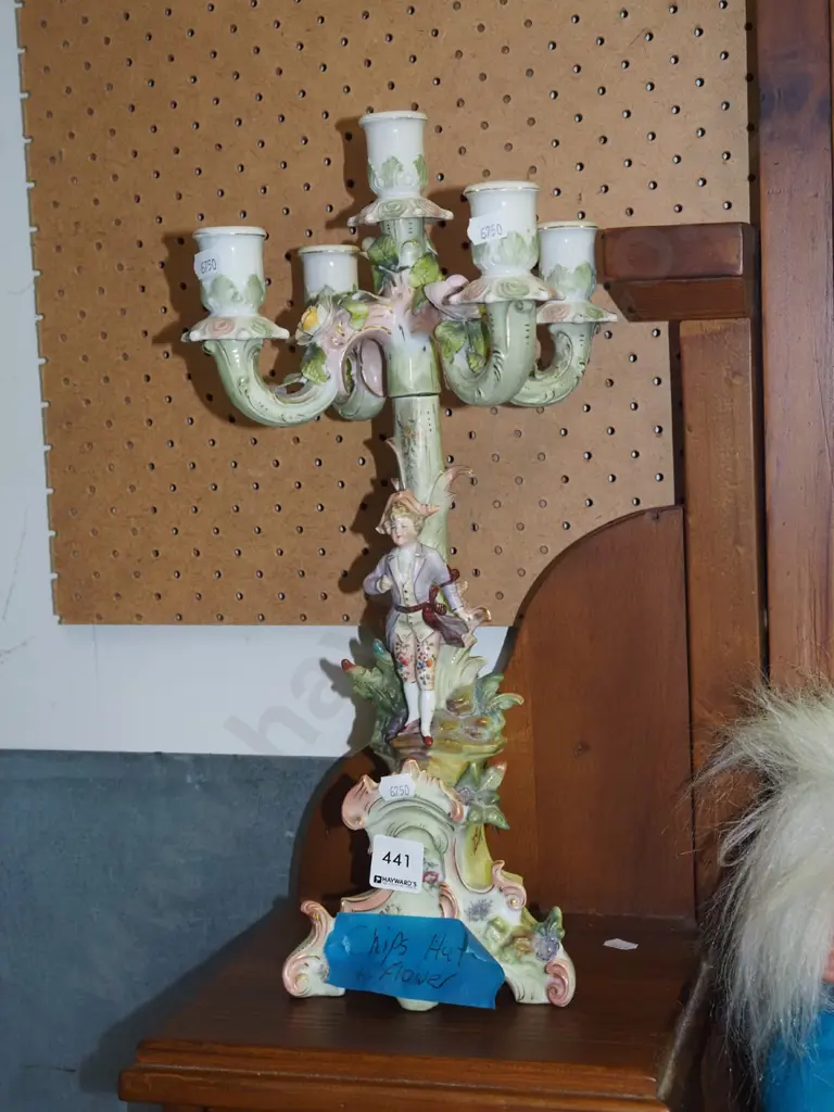 ornate figural candelabra - chips to hat and flowers Image 1++