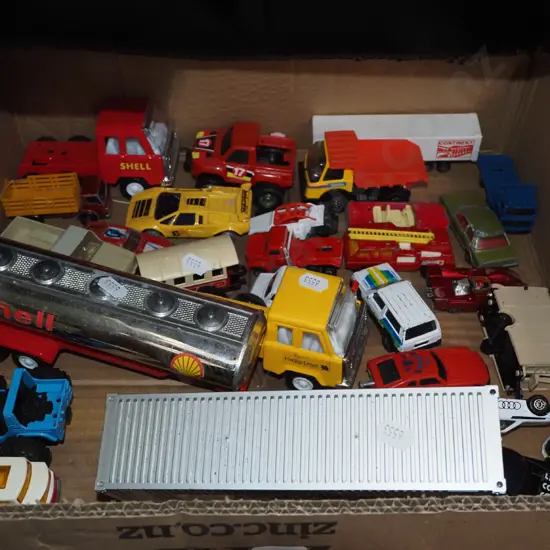 box of toy vehicles