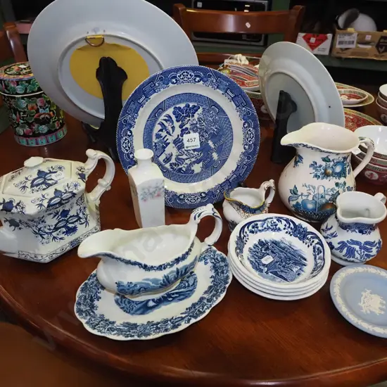 jasperware pin dishes, willow plate, jugs etc