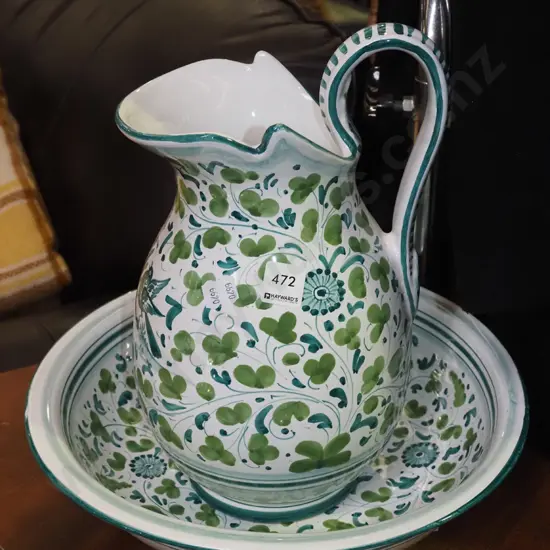 hanad painted Italian jug and wash bowl