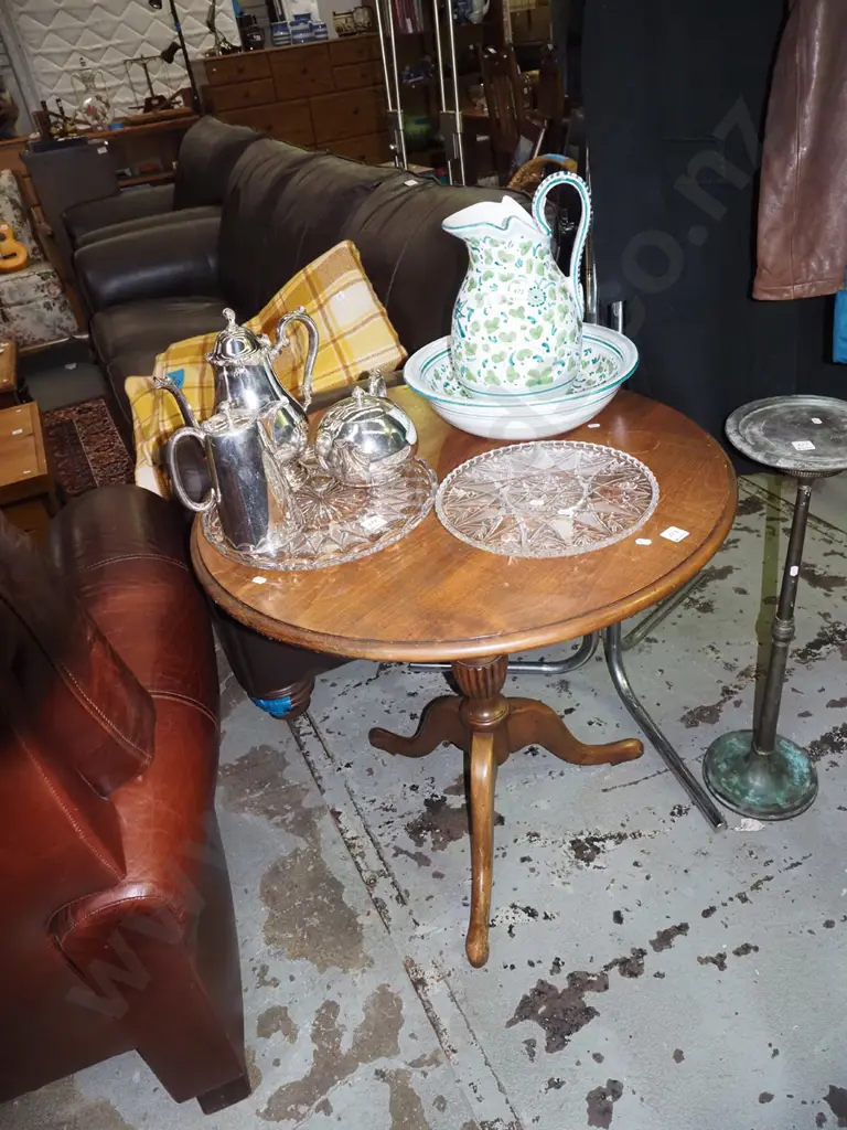 beech pedestal occasional table - water marks H730 Diam740 Image 1++