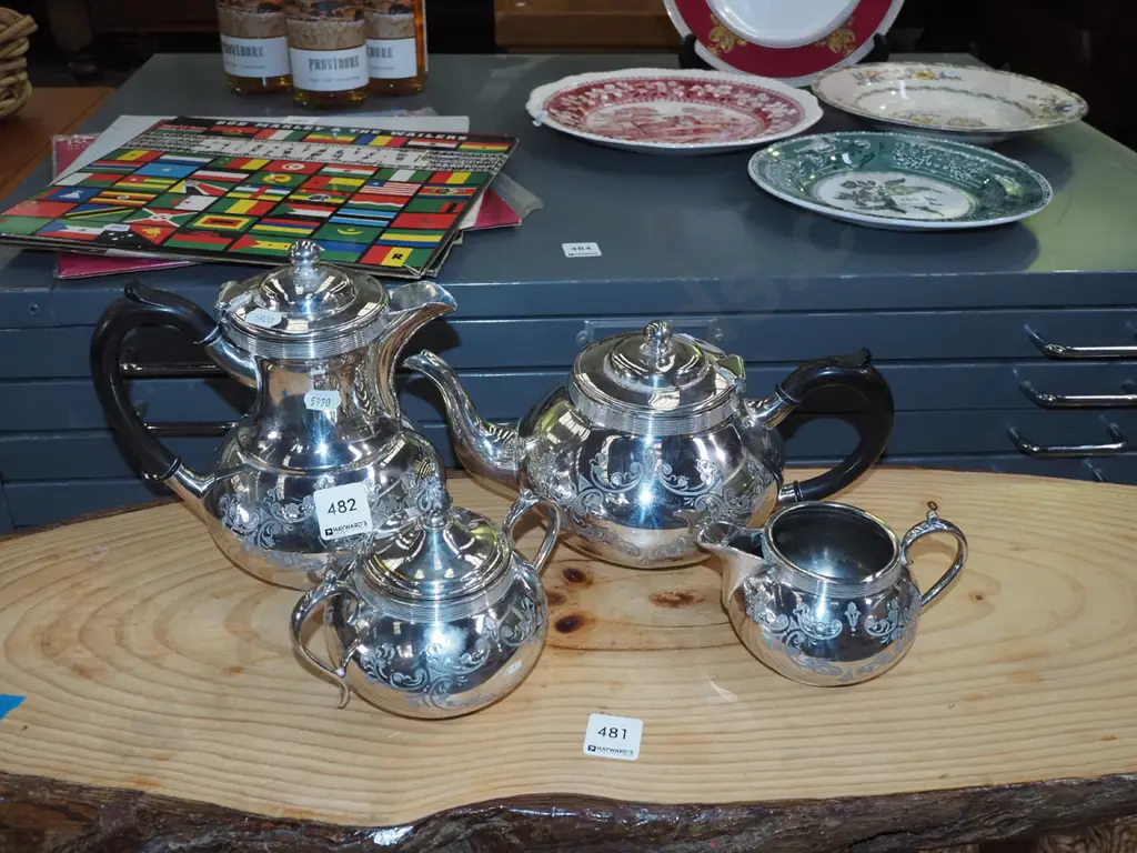 plated ware; tea pot, coffee pot, creamer Image 1++