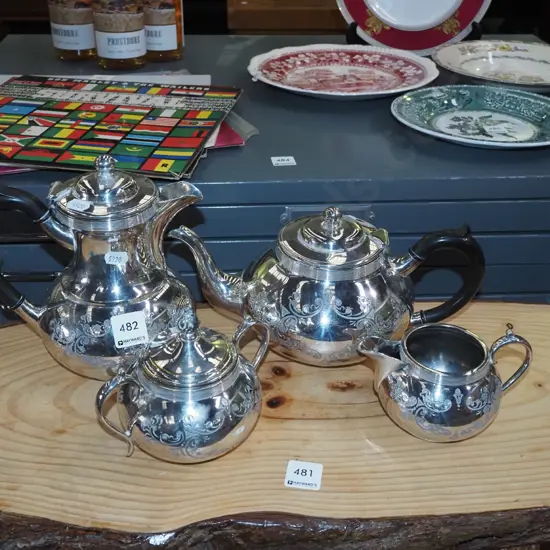 plated ware; tea pot, coffee pot, creamer