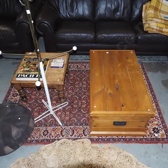 woollen floor mat with red, orange, blues - wear in some spots L1940 W1400