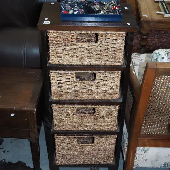 set of shelves with 4 seagrass baskets H940 W4 D250