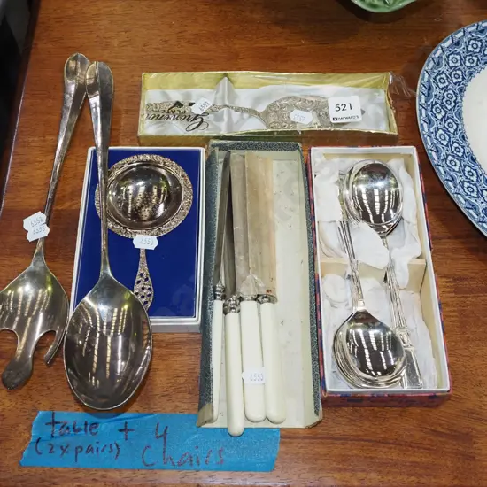plated ware; salad servers, tea strainer etc