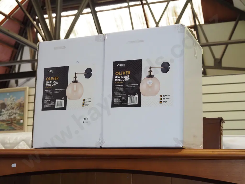 2x boxed as new Oliver glass wall lights Image 1++