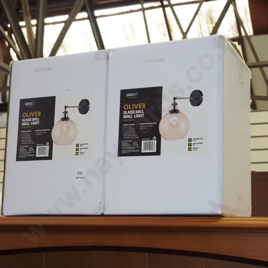 2x boxed as new Oliver glass wall lights