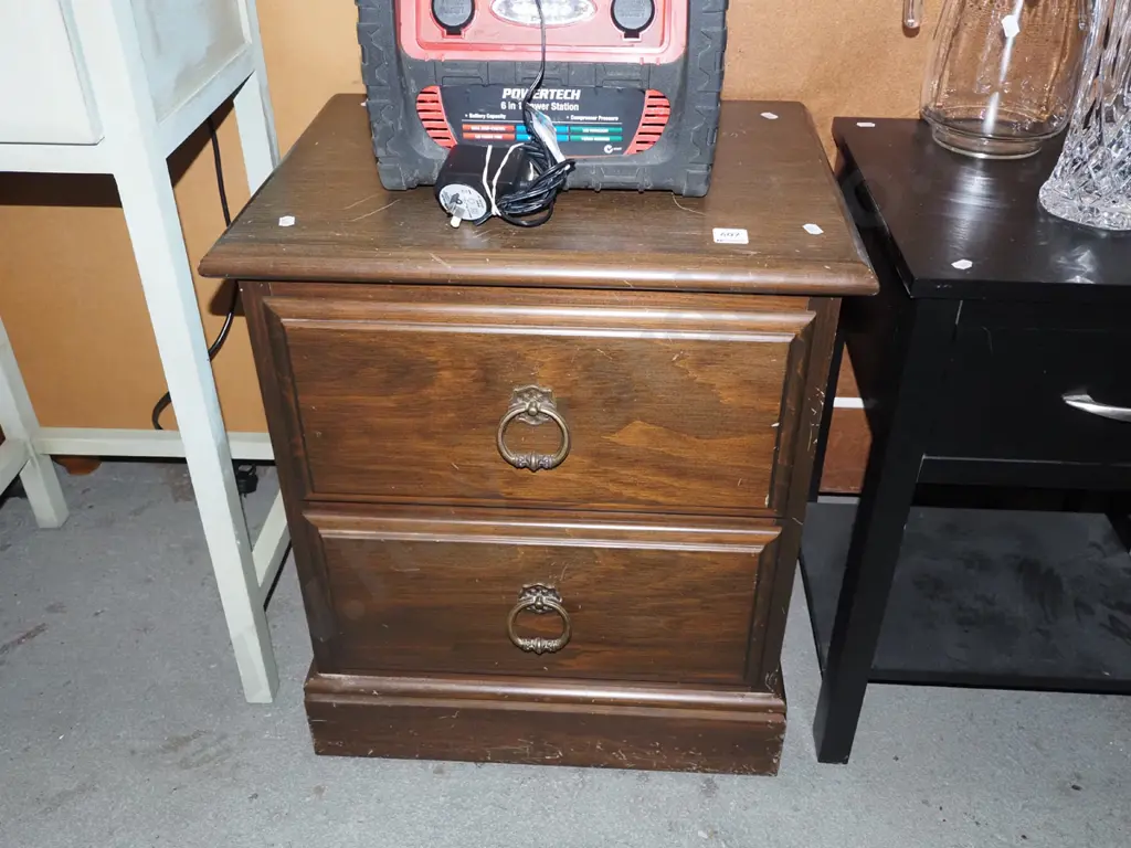 solid wood 2 drawer bedside cabinet - some scratches to top  Image 1++