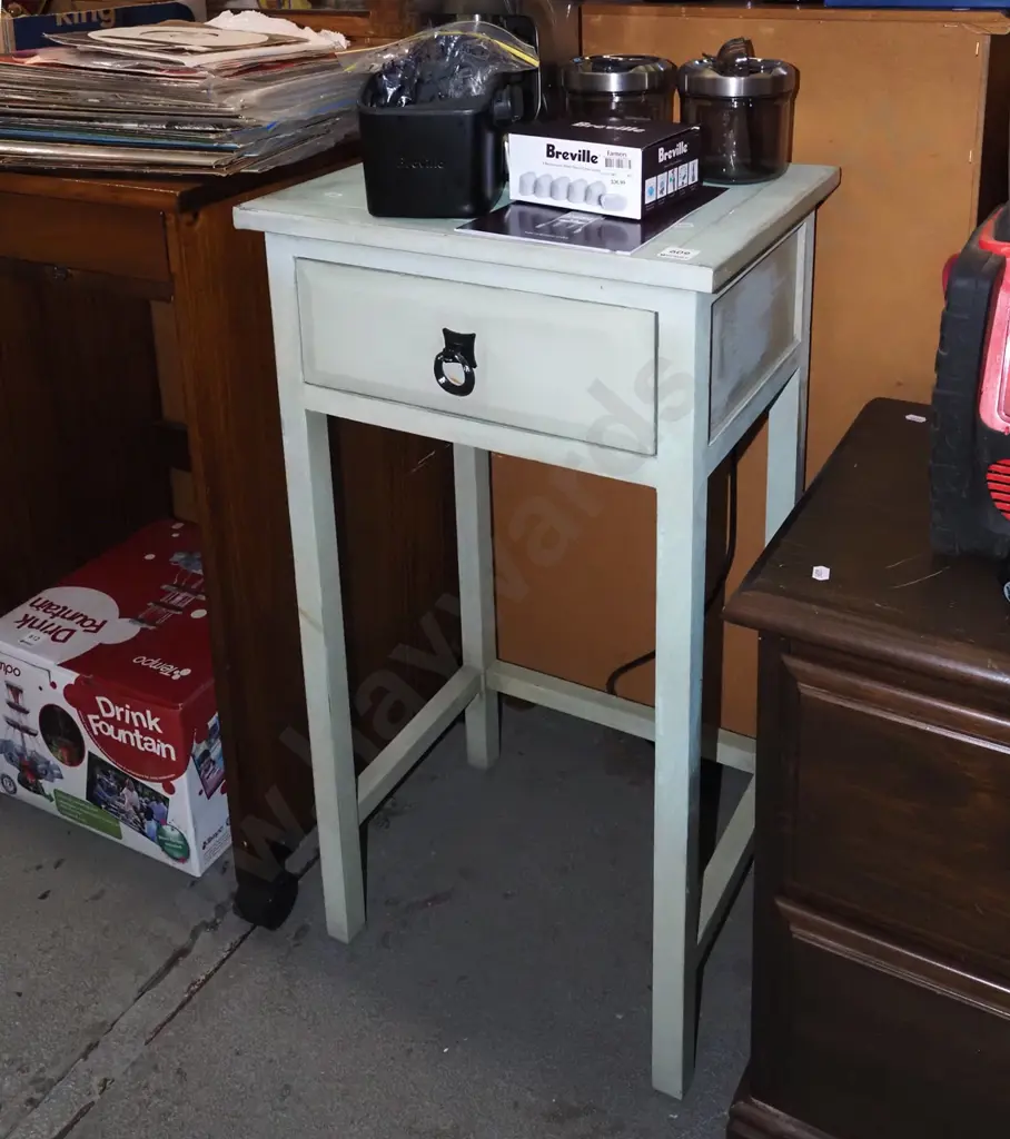 green painted single drawer hall table H810 W430 D340 Image 1++