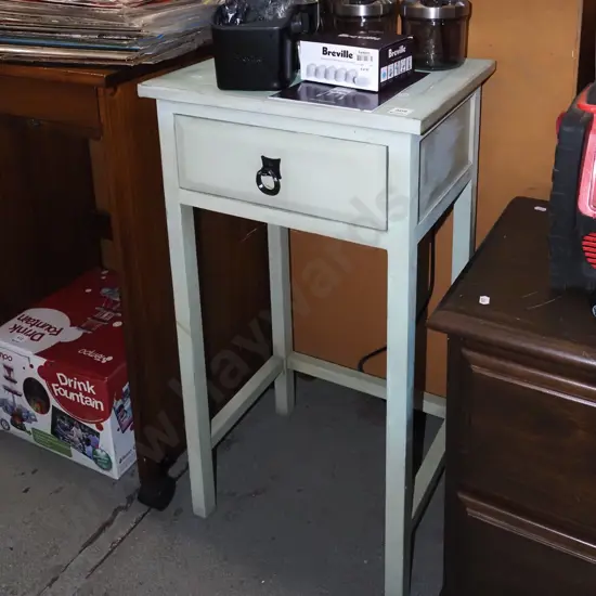 green painted single drawer hall table H810 W430 D340