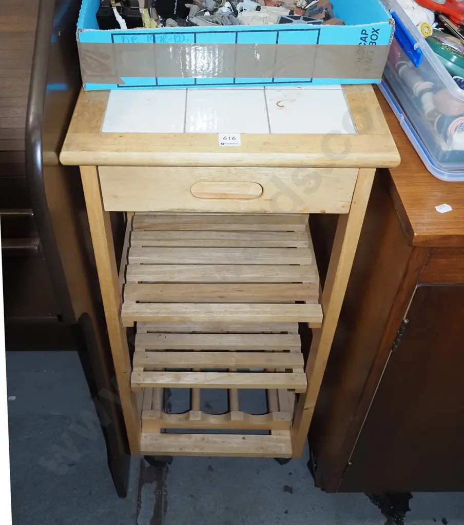 solid wood tile top single drawer kitchen shelves H860 W380 D380 Image 1++