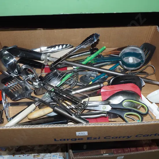 box of kitchen utensils