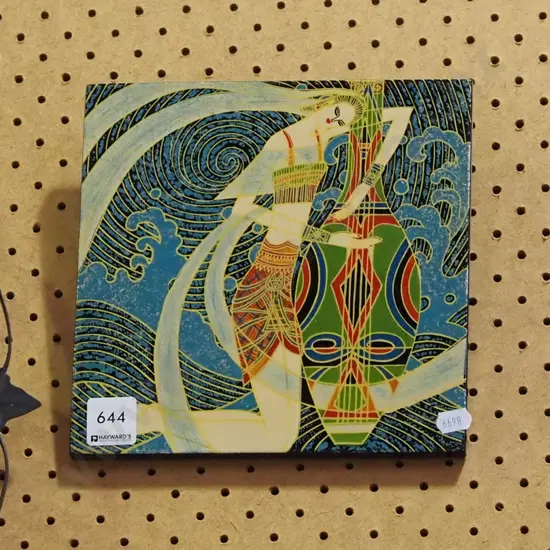 print on wooden board - lady and double bass