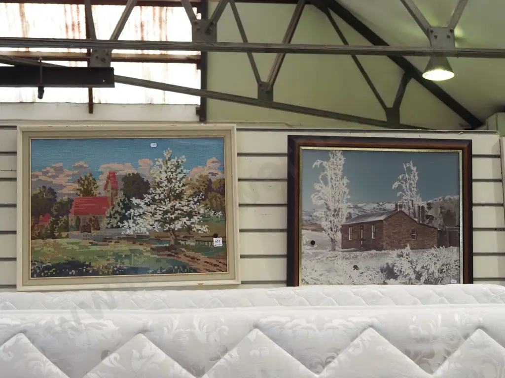 framed photo print - stine cottage in snow, framed needlework - black dots Image 1++