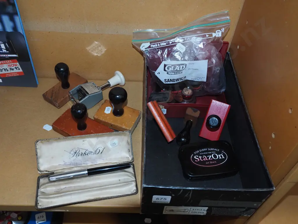 box; rubber stamps, pens, inks Image 1++