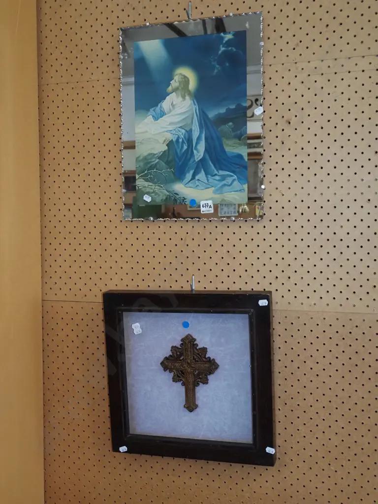 mirror framed religoius print, 3D cross - blue dots Image 1++