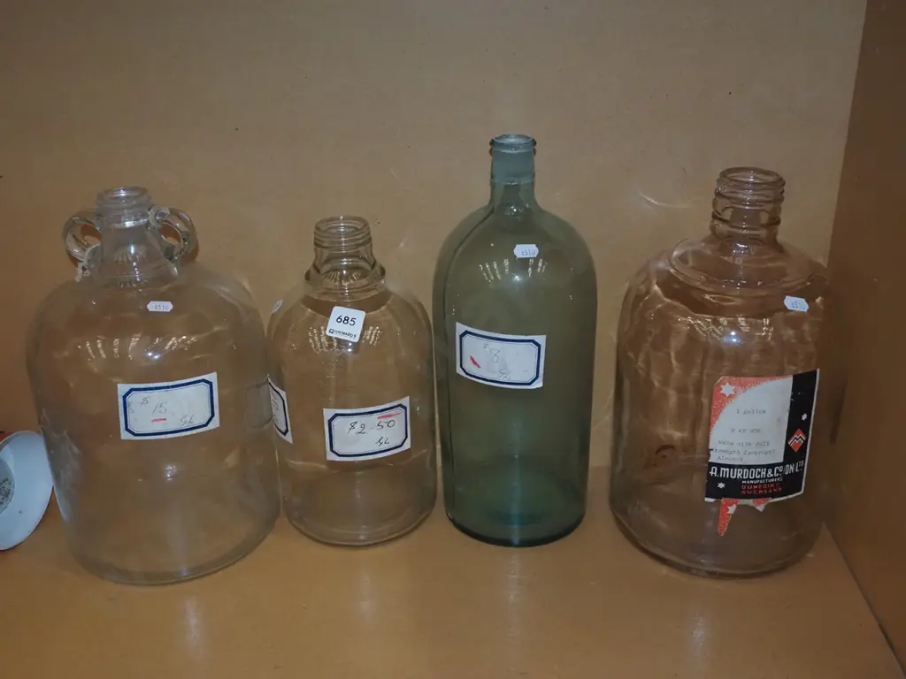 3x glass chemist bottles Tallest H340 Image 1++