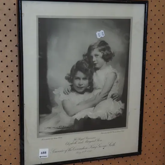 framed photo print - Princesses Margaret and Elizabeth - water damage