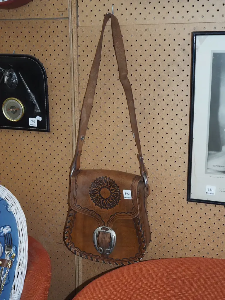 tooled leather hand bag Image 1++