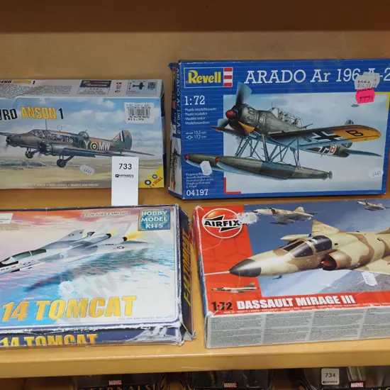 4x yet to be assembled milirary aircraft models