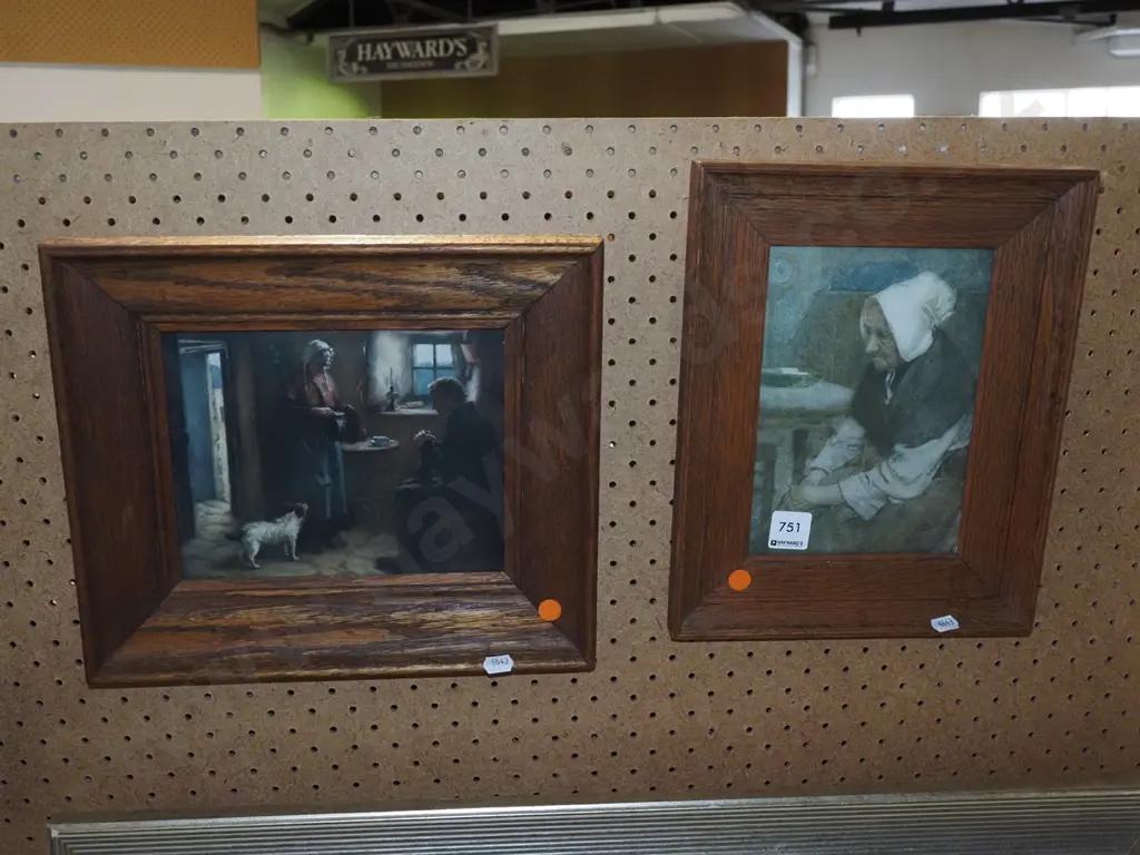 pair of oak framed prints - portrait of a couple, seated woman Image 1++