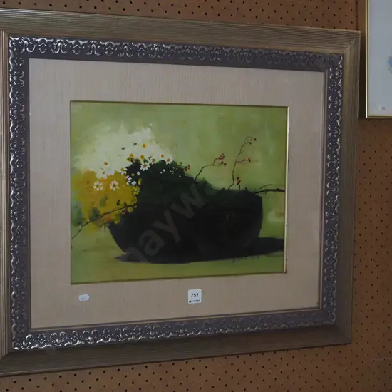 gilt framed oil - still life flowers