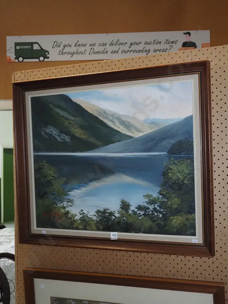 framed oil Ernest J Hill - lake and valley scene Image 1++