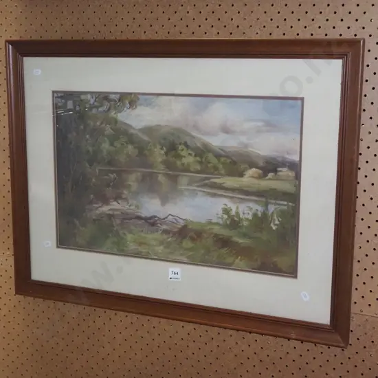 framed oil - river scene