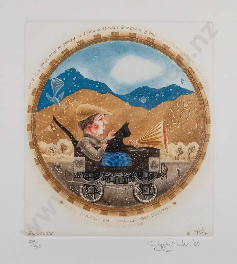 Gary Tricker 1985 -- framed etching on paper "Perpetuity" ed. 29/50 H-270 W-250 Image 1++