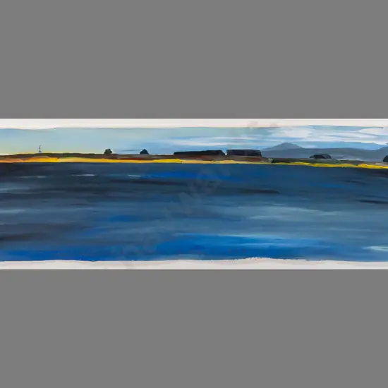 Janet de Wagt 1998 -- framed acrylic on paper "From Awarua Bay" H-245 W-1275 [small loss of gilding to corners &