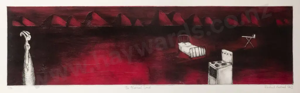 Rachael Garland 2003 - framed hand coloured etching 7/20 "The promised land - H-170 W-620 Image 1++