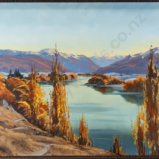 J.A. Rasmussen 1980 -- framed oil on board "Clutha River Alexandra" H-440 W-580 [some minor flyspecks]