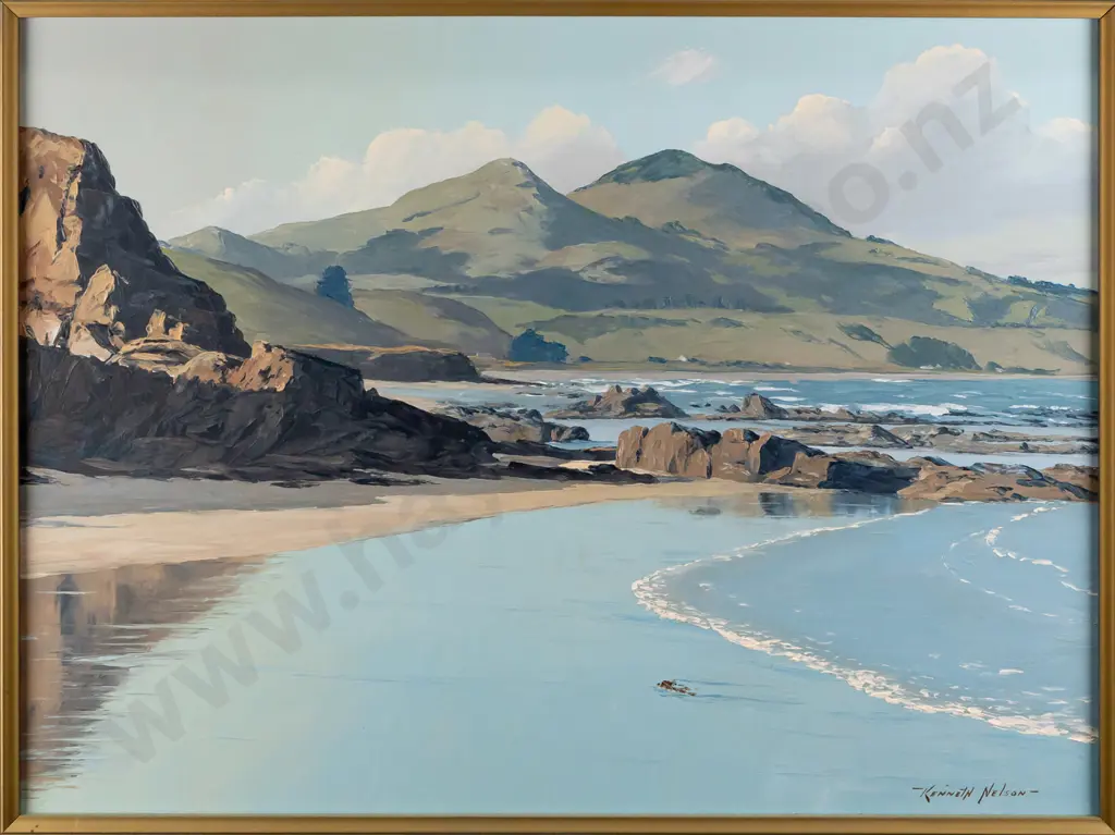 Kenneth Nelson 1994 -- "South of Saddle Hill and Brighton" framed oil on board H-430 W-585 Image 1++