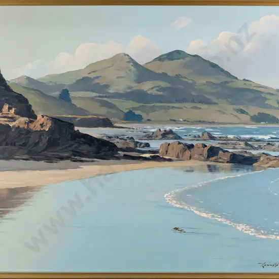 Kenneth Nelson 1994 -- "South of Saddle Hill and Brighton" framed oil on board H-430 W-585