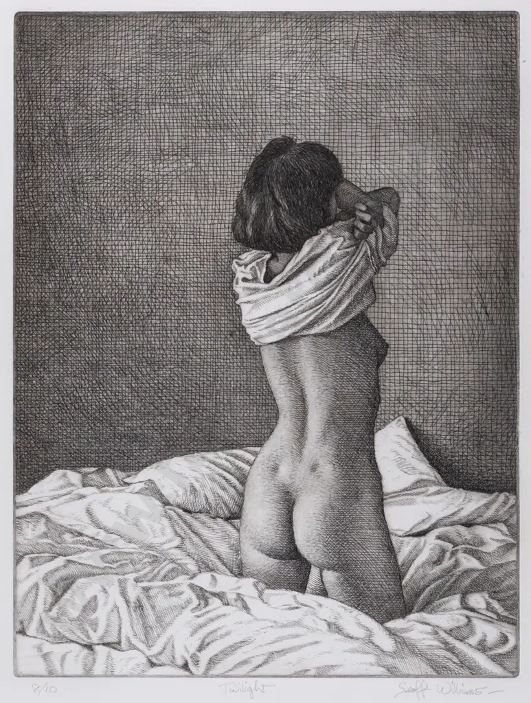 Geoff Williams -- framed etching & aquatint on canvas "Twilight" ed. 8/10 H-350 W-270 Image 1++