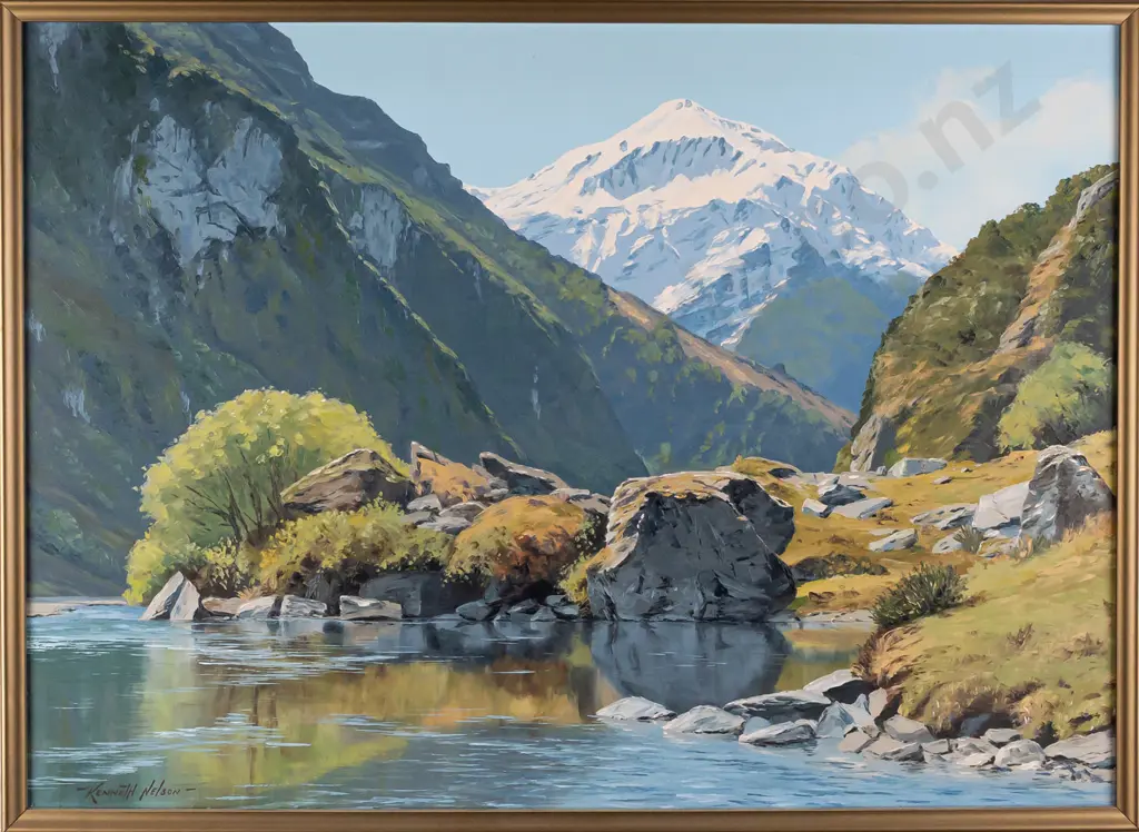 Kenneth Nelson -- framed oil on board, mountain stream, H-420 W-580 Image 1++