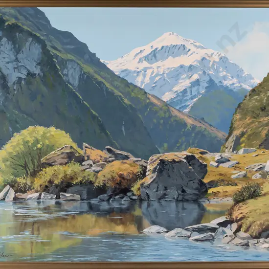 Kenneth Nelson -- framed oil on board, mountain stream, H-420 W-580
