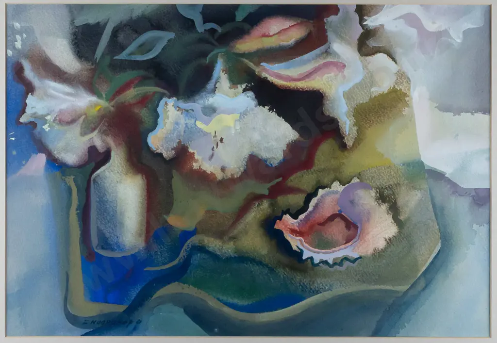 Els Noordhof 1988 -- framed gouache on paper, still life H-345 W-500 Image 1++