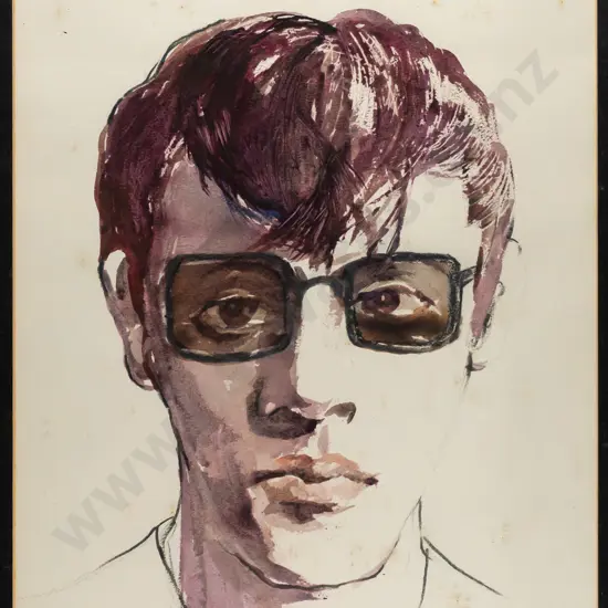Jan Nigro -- framed graphite and watercolour on paper, portrait H-350 W-280 [foxing to inside of glass]