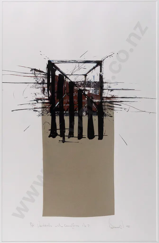 Graham Bennett 1992 -- framed screenprint on paper "Verticals with Landform No. 2" ed. 2/8 H-790 W-525 Image 1++