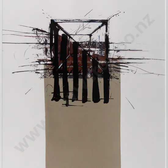 Graham Bennett 1992 -- framed screenprint on paper "Verticals with Landform No. 2" ed. 2/8 H-790 W-525