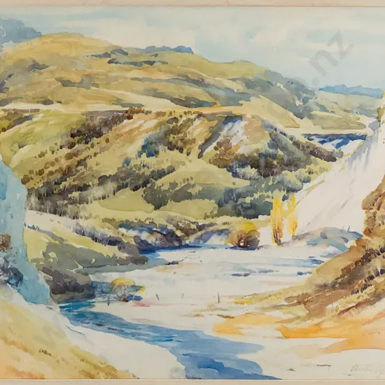 Charlton Edgar -- framed watercolour on paper "Old Gold Workings, Clear Creek" H-270 W-360 [fading, minor water staining