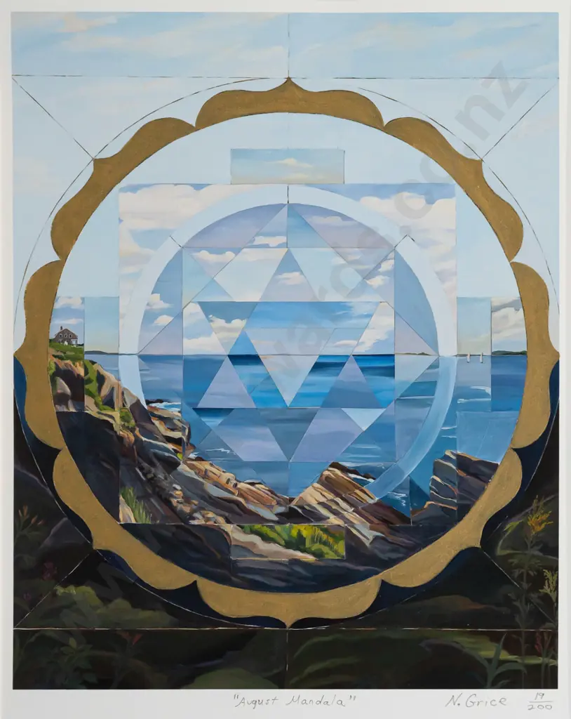 Nancy Grice [USA artist] -- framed giclee print w/ metallic paint "August Mandala" ed. 19/200 H-345 W-265 [note frame Image 1++