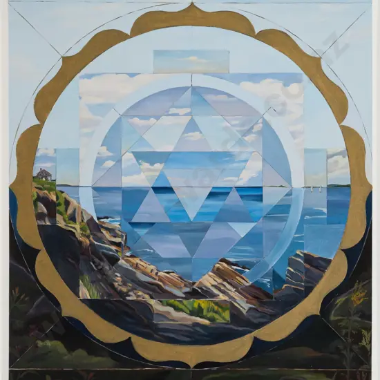 Nancy Grice [USA artist] -- framed giclee print w/ metallic paint "August Mandala" ed. 19/200 H-345 W-265 [note frame