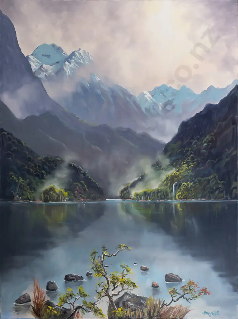 Caley Hall -- oil on stretched canvas "Manapouri Waterfall" 2015 H-1010 W-760 Image 1++