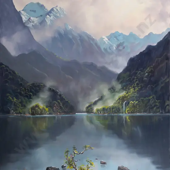 Caley Hall -- oil on stretched canvas "Manapouri Waterfall" 2015 H-1010 W-760